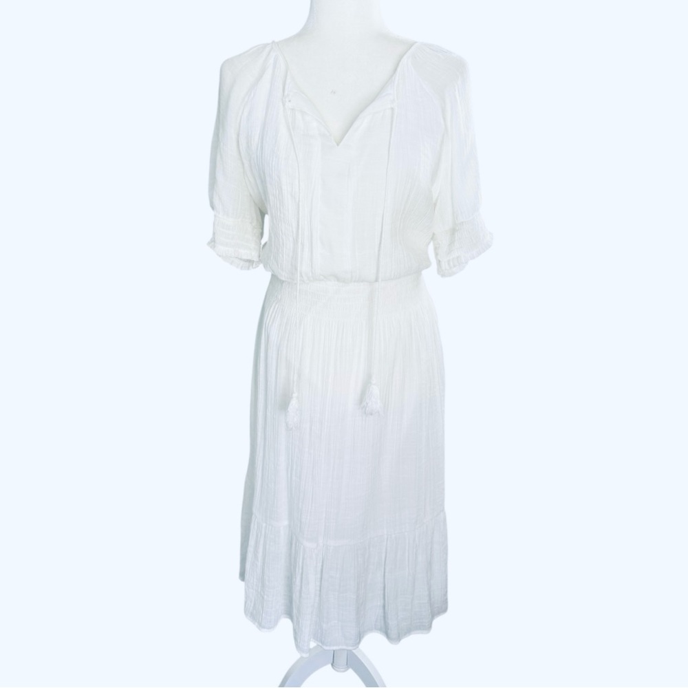 Luxology White Pleated Midi Dress